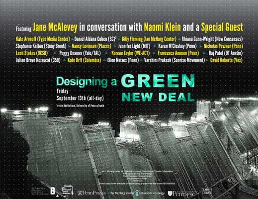 poster from event Designing a Green New Deal 2019 Sept 13
