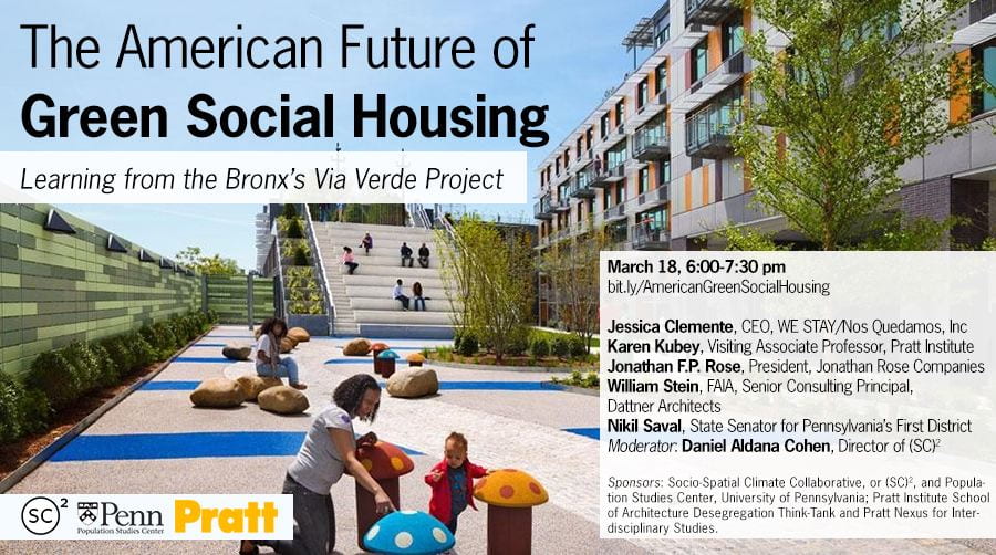 poster of event The American Future of Green Social Housing:  Learning from the Bronx's Via Verde Project 2021 March 18