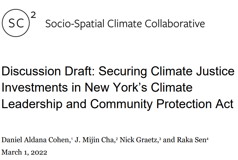 Image of Title Page of Discussion Draft: Securing Climate Justice Investments in New York’s Climate Leadership and Community Protection Act.