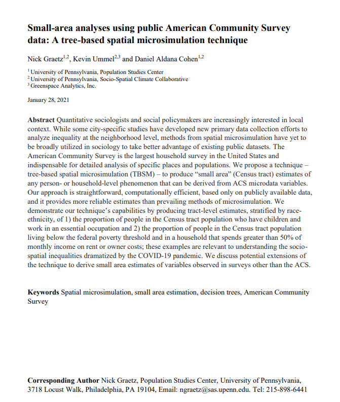 Title Page of Small-Area Analyses Using Public American Community Survey Data: A Tree-Based Spatial Microsimulation Technique journal article