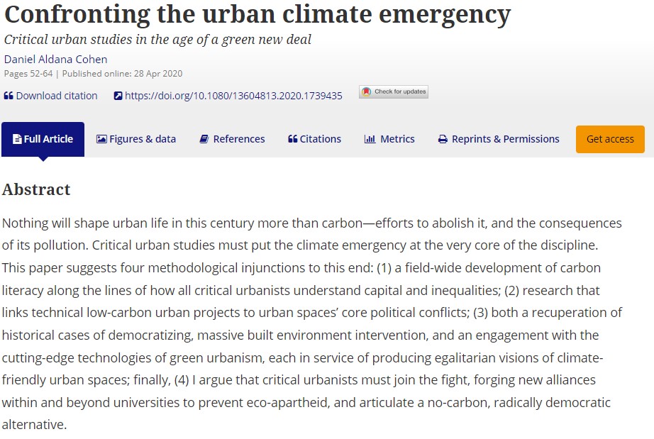 Header of article "confronting the urban climate emergency"