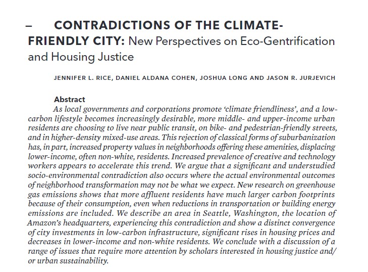 Header of journal article "Contradictions of the Climate-Friendly City"