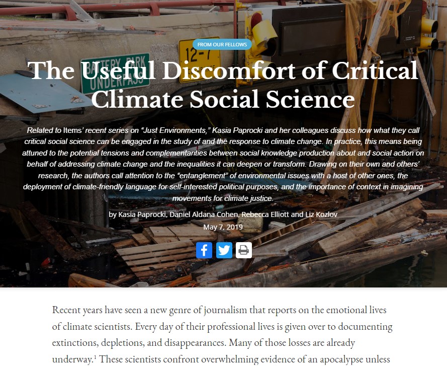 Header of article "The Useful Discomfort of Critical Climate Social Science"