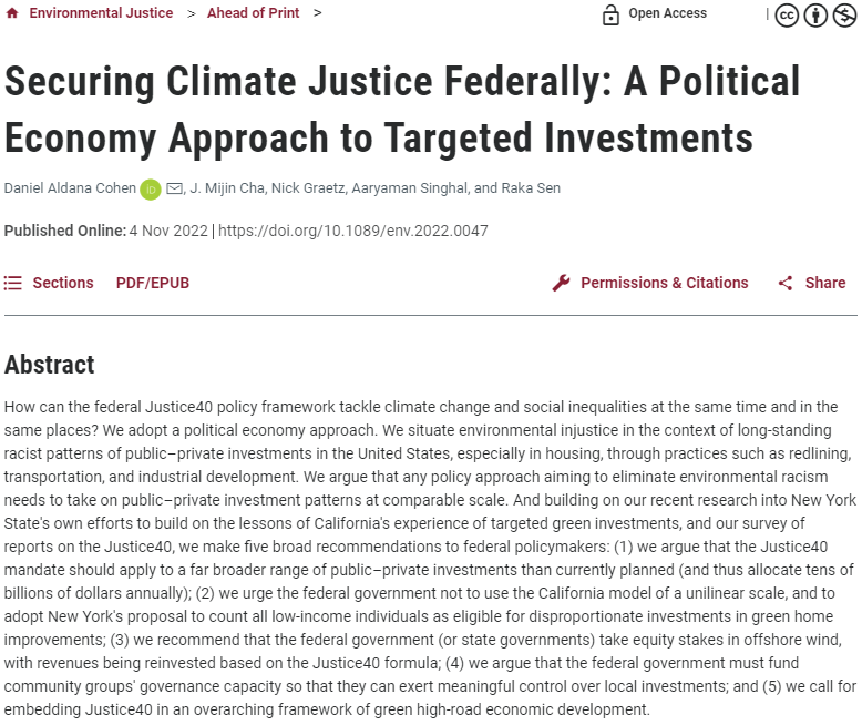 Title of Securing Climate Justice Federally: A Political Economy Approach to Targeted Investments, with author names and other information